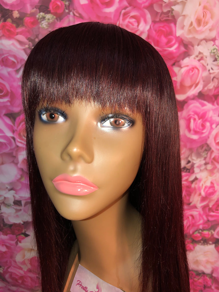 14” Straight Human Hair Lace Closure Wig w/ Bangs