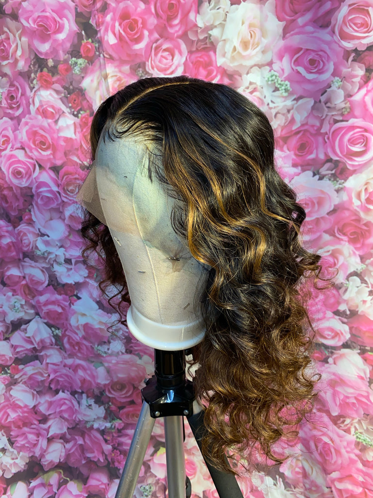 Glueless 16” Wavy (curled) Human Hair Lace Frontal Unit (Main Line)