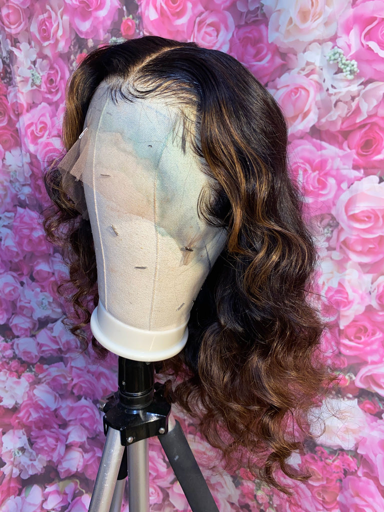 Glueless 16” Wavy (curled) Human Hair Lace Frontal Unit (Main Line)