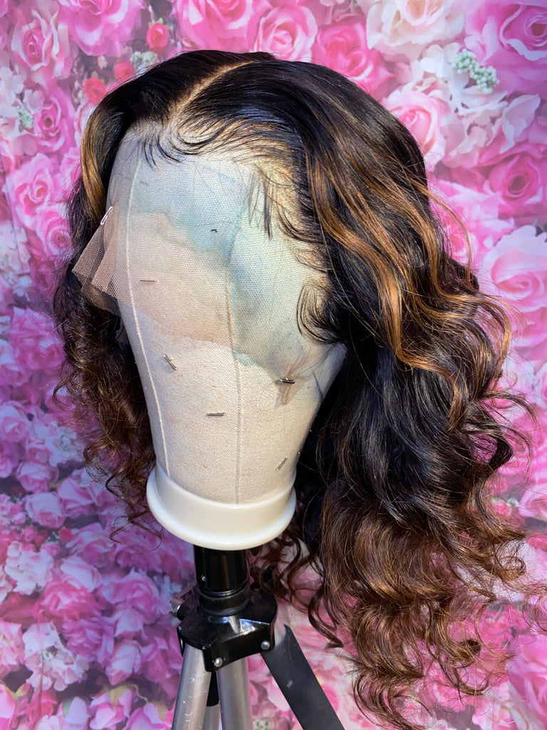 Glueless 16” Wavy (curled) Human Hair Lace Frontal Unit (Main Line)