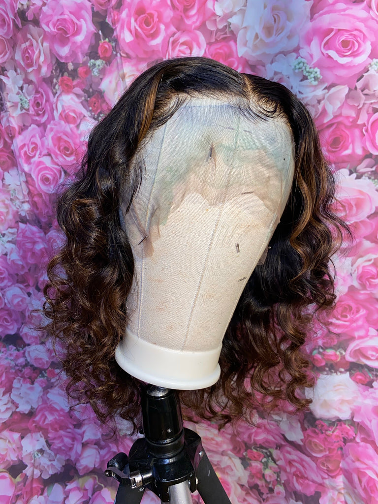 Glueless 16” Wavy (curled) Human Hair Lace Frontal Unit (Main Line)