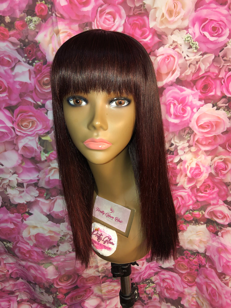 14” Straight Human Hair Lace Closure Wig w/ Bangs